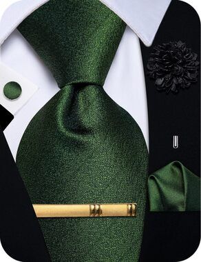 6931 Green Tie Pocket Square Set Solid Satin Silk Ties Formal Business
